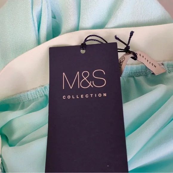 M&S Aqua Blue A-line Midi Skirt Elastic Waist UK Size 10 New - Picture 7 of 7